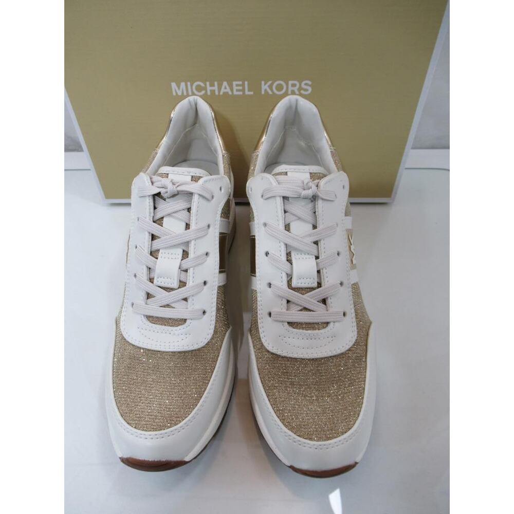 Michael Kors Mabel Trainer Wedge Sneakers Glitter Chain Mesh Pale Gold - Picture 4 of 6